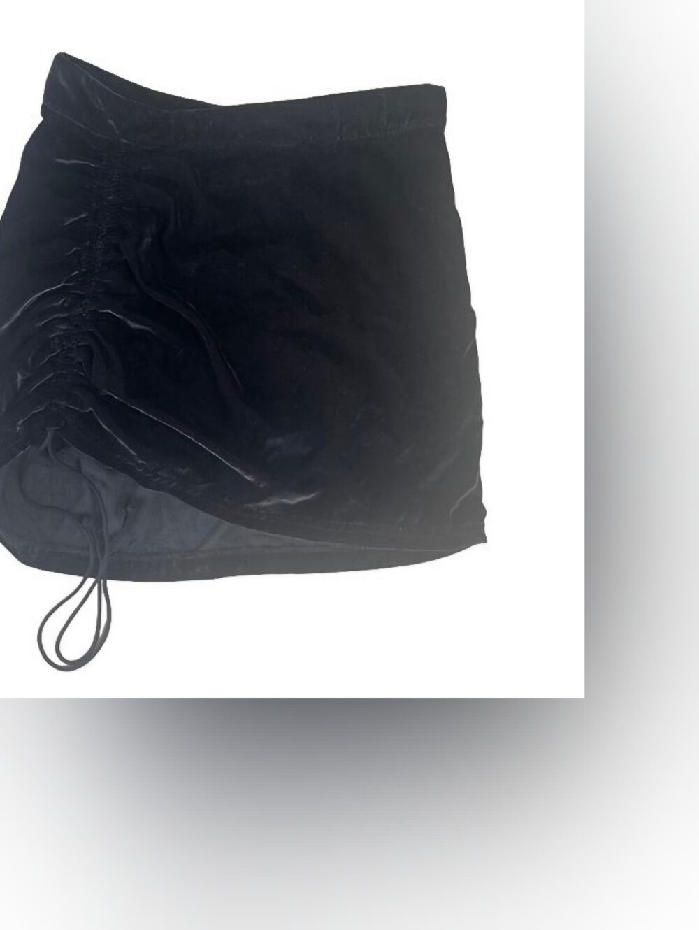 Free People Black Velvet Ruched Drawstring Mini Skirt Size 8 NWOT